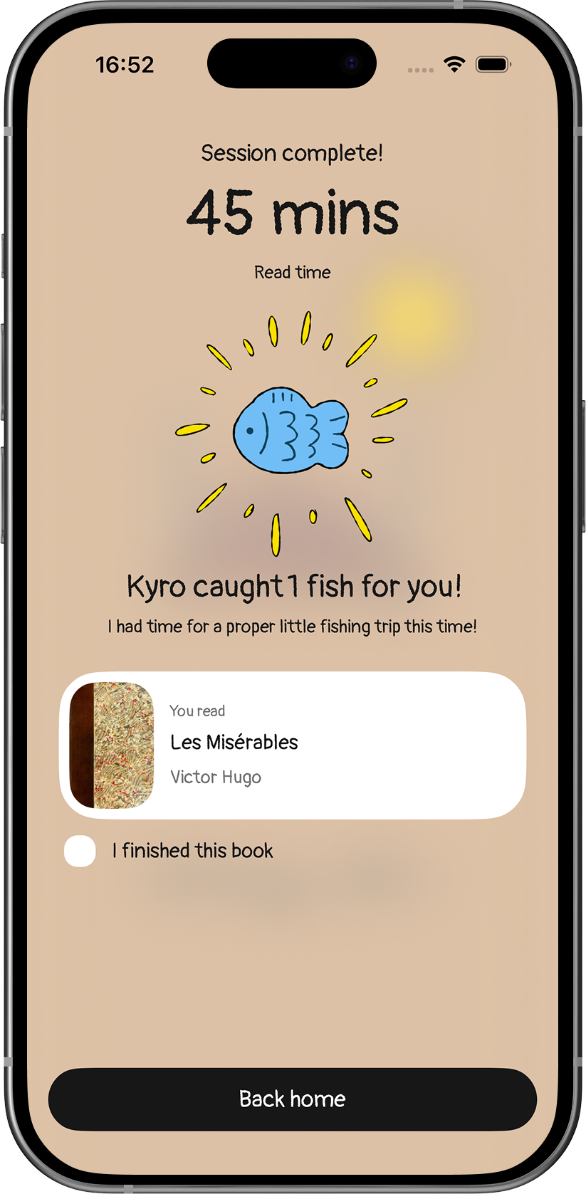 PagePaws completed reading session with a fish reward from Kyro